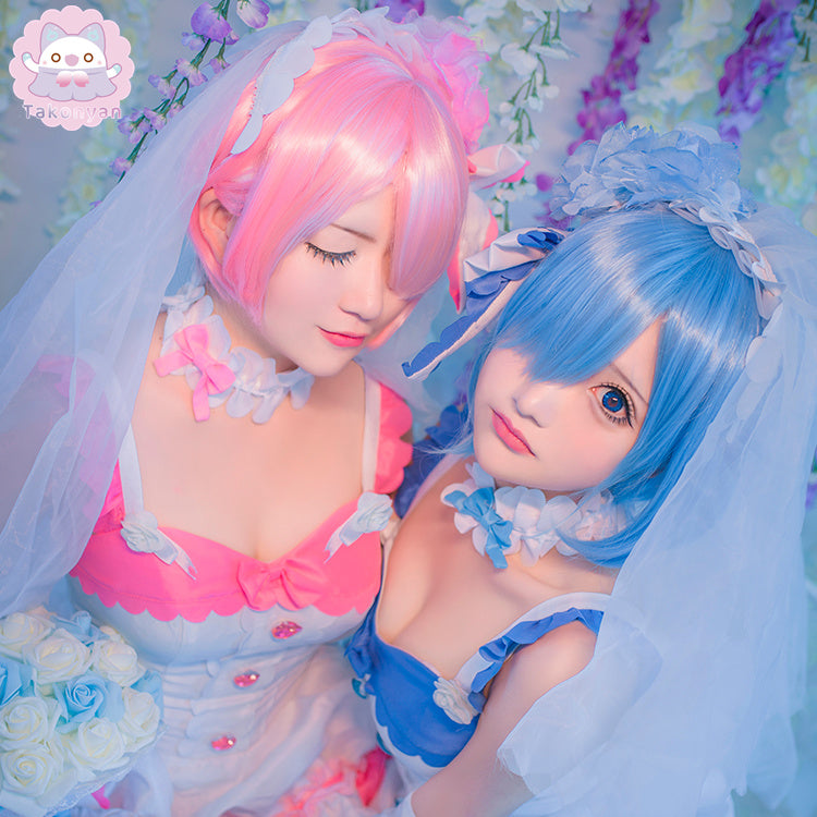 【Takonyan】Anime Re:Life in a Different World From Zero Rem Ram Cosplay Costume Women Wedding Dresses Bouquet short skirt wedding dress