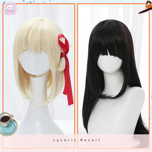 【Ready for ship】Anime Lycoris Recoil Nishikigi Chisato Cosplay Wig 30cm Short Light Golden Heat Resistant Synthetic Hair Wigs Ribbon + Wig Cap