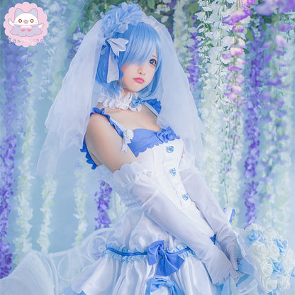 【Takonyan】Anime Re:Life in a Different World From Zero Rem Ram Cosplay Costume Women   Wedding Dresses Bouquet short skirt wedding dress
